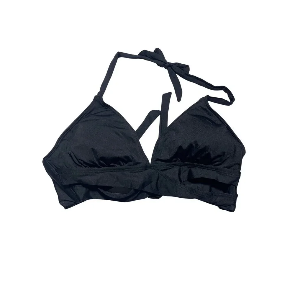 Shade & Shore‎ Black Bikini Top Size M Adjustable Halter Tie Design